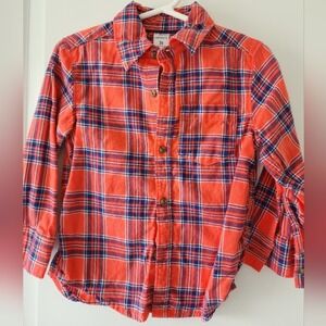 Kid's 3T Carters Orange Blue Plaid Button Up Shirt Long Sleeve Toddler Autumn